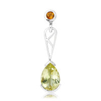 CHRISHA_จี้เงินแท้ 925 SILVER PENDANT WITH LEMON CITRINE ที่ส่องประกายแวววาว และ เคลือบด้วยทองคำขาว