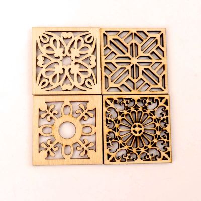 ﹍○✢ 10pcs Chinese Style Retro Frame Wooden Pattern Round Square Scrapbooking Craft Handmade Accessory Home Decoration DIY 40mm
