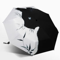 【cw】Automatic Umbrella Rain Womens Folding Umbrellas Cartoon Men Black Cat Sun Umbrella Kids for Child Windproof Anti-UV Parapluie ！