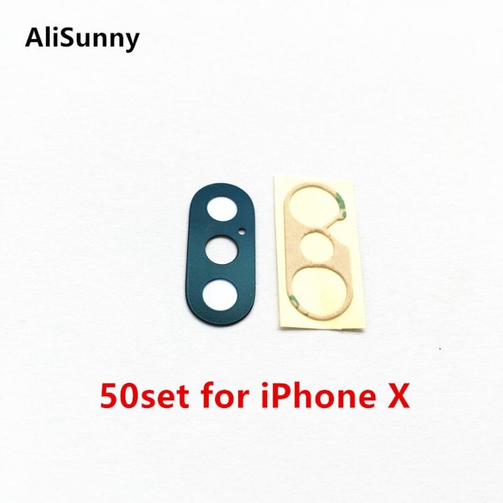 【100%-original】 AliSunny 50เซ็ตกลับกล้องแก้วสำหรับ iPhone X XS XSM XR ด้านหลัง Cam เลนส์ปกแหวน3เมตรสติ๊กเกอร์กาวอะไหล่