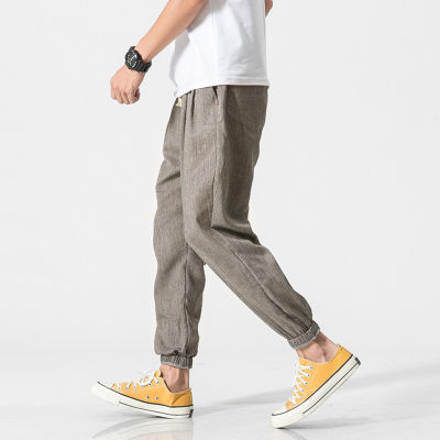 HX กางเกงฮาเร็มยาวระดับข้อเท้าของผู้ชาย,กางเกงขายาวสีพื้นขนาดใหญ่ทรงหลวมลำลองระบายอากาศได้ดี