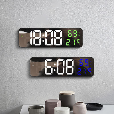 Night Mode LED Wall Clock With Mirror Mirror Design Large Screen Digital LED Display Electronic Alarm Clock