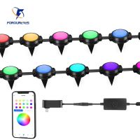 【LZ】❀❂  Inteligente Ground String Luzes RGB 15LEDs impermeável App Spotlight Deck ao ar livre Enterrado Lâmpadas Gramado Decoração do Jardim 24V 15m