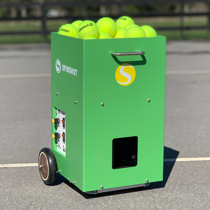 Spinshot lite tennis serve machine swings from left to right. Britain imports portable tennis