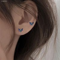 ┅ Sweet Cute Blue Butterfly Earrings For Girls Ear Accessories Top Quality 925 Sterling Silver Needle Women Cool Screw Earrings