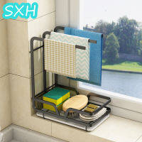 SXH Kitchen Rag Rack ติดผนัง Punch-Free Countertop Rack To Dry ฟองน้ำ Dishcloth ท่อระบายน้ำ Rack To Store Storage ห้องครัว Organizers Floor-To-Ceiling ติดผนังแบบ Dual-Use