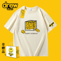 Drew Doll แบรนด์ร่วม2023เสื้อยืดแขนสั้นผ้าฝ้ายพิมพ์ลายหน้ายิ้ม