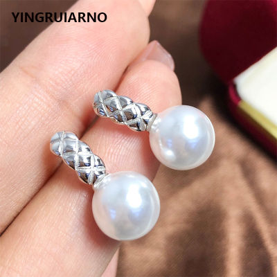 YINGRUIARNO Natural Pearl Sterling Silver White Pearl Stud Earrings Pearls