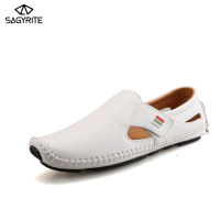 SAGYRITE Loafers for Men Leather Rubber Sole Breathable Casual Shoes Driving Shoes Slip-On Shoes