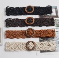 Vintage Wide Bohemian Belts For Women Round Wood Buckle Woven Braided Rope Belt Female Casual Crochet Boho Dress Waistband 109