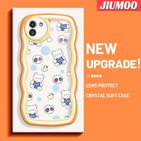 JIUMOO เคส A03s ปลอกสำหรับ Samsung A03แกนหมีสุขสันต์น่ารักเคสโปร่งใสลายกล้องถ่ายรูปสุดสร้างสรรค์ซิลิกาเจลฝาครอบป้องกันคอลอร์เวฟบเคสมือถือกันกระแทกแบบใสนิ่ม