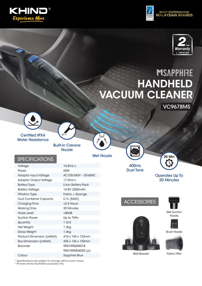 Khind handheld vacuum cleaner VC9678MS | Lazada