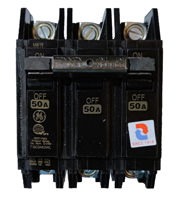 50A Circuit Breaker 3 Pole Three Phase Bolton TQC ( GE), Circuit