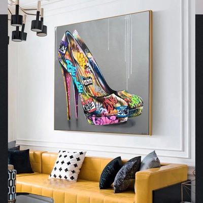 Sweet Graffiti Art High Heels Shoes Oil Canvas Painting Portrait Poster and Print Wall Art Pictures for Living Room Decor Cuadro