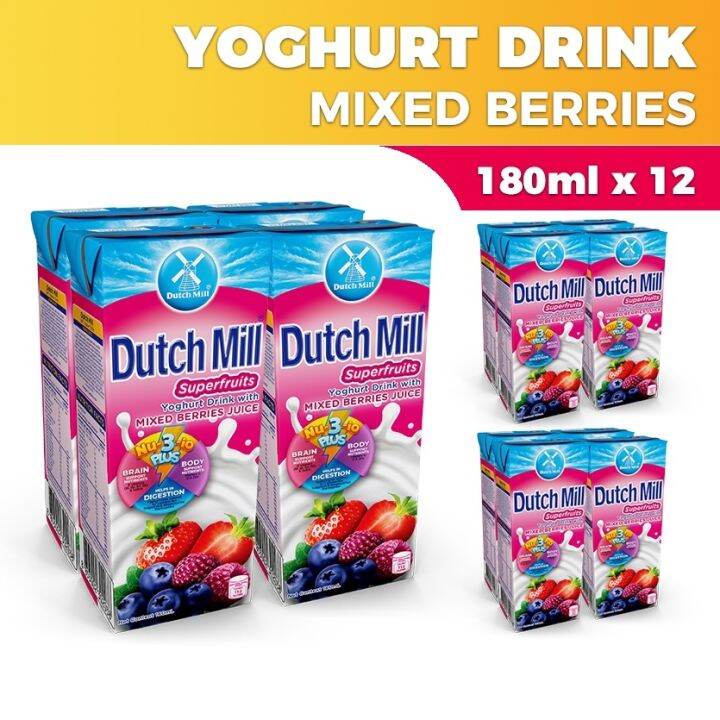 Dutch Mill Yoghurt Drink Superfruits with Mixed Berries Juice 180ml x