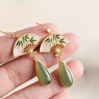 Sen series super immortal fan-shaped Earrings gilt imitation Hotan jade sapphire Chinese style earrings temperament antique Earrings cheongsam NY8S