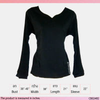 USED - Black Pleated Sleeve Top | เสื้อแขนยาวสีดำ เสื้อพลีท คอวี แขนบาน ทำงาน ทรงใหญ่ สีพื้น สาวอวบ มือสอง