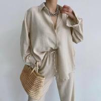 Solid Single Breasted Shirt Suits Spring Summer Fashion Long Sleeve Shirt Straight Leg Pants Two Piece Set For Women Outfit 2023