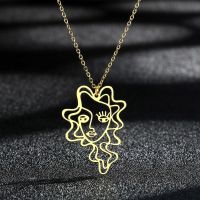 LUTAKU Stainless Steel Abstract Hollow Girl Face Necklace Pendant For Women Wedding Engagement Jewelry Fashion Chain Necklaces