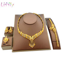 Liffly African Dubai Gold Bridal jewelry sets for Women Bracelet Earrings indian Wedding Party Crystal Ring Jewelry Sets