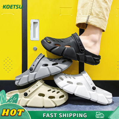 KOETSU 【COD】👟 รองเท้าแตะผู้ชาย Crocs สไตล์เกาหลีอินเทรนด์ผู้ชายสวนรองเท้าแตะฤดูร้อนลื่นนิ้วเท้ารองเท้าแตะชายหาดพื้นนุ่ม