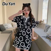 Du Yan Printed Dress Short Sleeve T-Shirt Skirt Korean Loose Skirt Small Fresh Short Sleeve Top