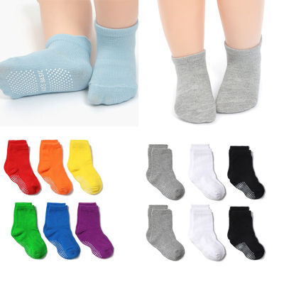 6 Pairslot Cotton Sock with Rubber Grips Childrens Anti-slip Boat Socks for Boys Girl 1-7 Years