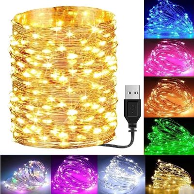 [Hot K] 10M ไฟสายประดับคริสต์มาสแสงไฟ LED ในบ้านสีโคมไฟ USB ทองแดงสายโคมไฟดอกไม้บรรจุภัณฑ์โคมไฟการตกแต่งคริสต์มาส