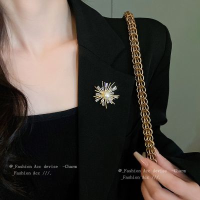 [COD] Real gold electroplated zircon pearl firework brooch niche fashion temperament design sense light luxury accessories wholesale women