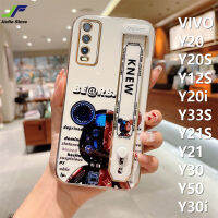 JieFie เคสโทรศัพท์การ์ตูนหมีน่ารัก,สำหรับ VIVO Y20 / Y20S / Y33S / Y21S / Y21T / Y21 / Y20i / Y12S / Y30 / Y50 / Y30i เคสสายรัดข้อมือแฟชั่นสุดหรูชุบโครเมี่ยมเคสโทรศัพท์ TPU นิ่มรูปหมีหยาบใหม่