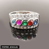 Inspire Jewelry ,แหวนนพเก้า ประด้วยเพชรสวิส ตัวเรือนหุ้มทองคำขาว (Thai Quality)  พรเก้าประการ นำโชค เสริมดวง งานจิวเวลรี่ สุดหรู มีจำนวนจำกัด พร้อมกล่องกำมะหยี่