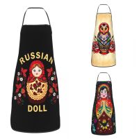 Unisex Matryoshka Russian Doll Bib Apron Adult Women Men Chef Tablier Cuisine for Kitchen Cooking Flowers Pattern Baking