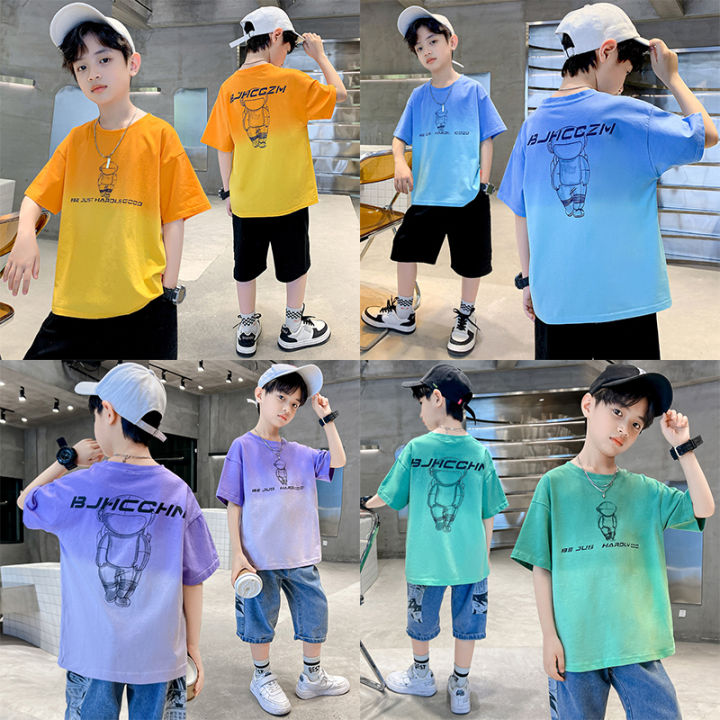 เสื้อผ้าเด็กผู้ชายผ้าฝ้ายแขนสั้น-เสื้อยืดฉบับภาษาเกาหลีหลวมและใส่สบายเสื้อผ้าเด็กใหม่เสื้อผ้าเด็กทารก