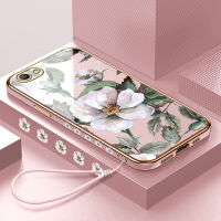 เคสเคสโทรศัพท์สำหรับ OPPO A59 OPPO F1S VIVO V19ฟรีสายคล้อง + การ์ตูนสาวน่ารักดอกไม้ขอบสี่เหลี่ยมชุบเคลือบเคสโทรศัพท์หรูหราชุบเคสโทรศัพท์นิ่ม