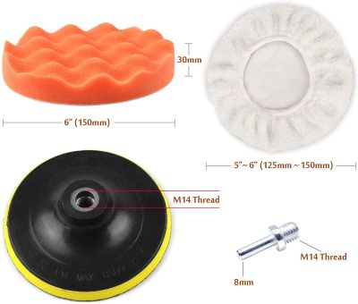 【cw】6 Inch 150mm Polishing Pads Sponge Buffing Pads Kit Wool Bonnet M14 Adapter for Auto Polisher Washing Cleaning Waxing Dusting ！