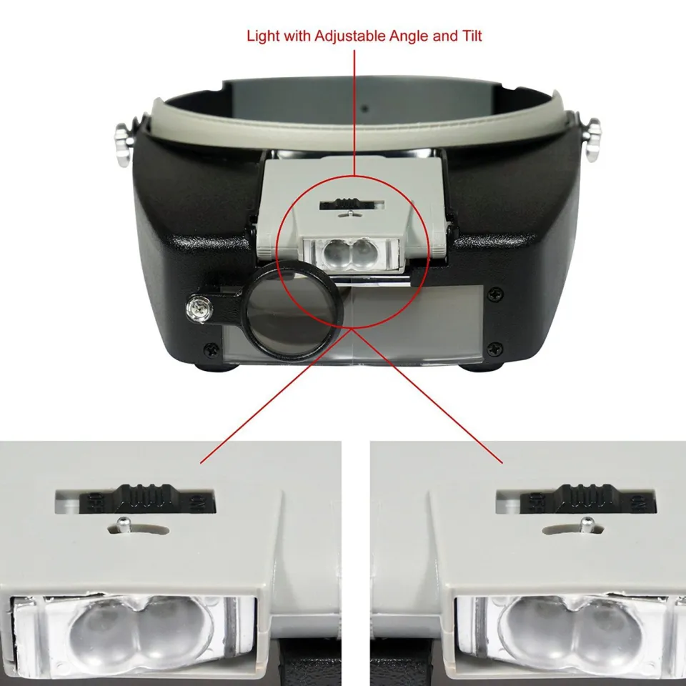 Loupe Microscope LED Light 1.5X-10X Helmet Style Magnifier Glass Headband  Magnifying Glasses Reading Or Repair Use