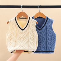 Children Knitted Sweater Vest Autumn Winter Baby Sleeveless V-neck Pullover Tops Girl Boy Waistcoat Kid British Style Outerwear