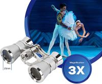 Opera Glasses Binoculars 3X25 Theater Glasses Mini Binocular Compact with Chain for Adults Women in Musical Concert（Silver）