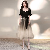 Black Evening Dress Dress Female Summer Gradient Starry Sky Temperament Red Song Stage Host Choir Conductor Costume