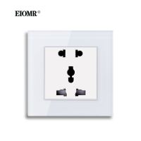 ◕卍 EIOMR Wall Power Socket AC 110 250V 86mmx86mm Crystal Glass Panel 13A International Standard Universal 5 Hole Electrical Sockets