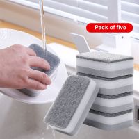 5ccs Double-Sided Cleaning Spongs Household Scouring Dishwashing Sponge Dish Accessories