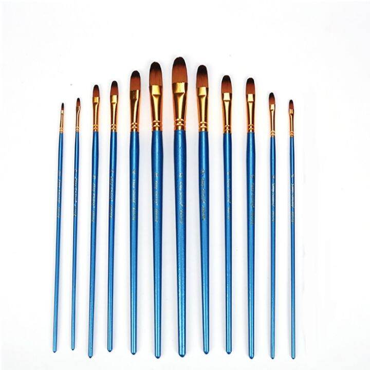 popular-doha-souq-12ชิ้นขนาดผสม-filbert-แปรงทาสีสีน้ำปากกา-blue-nylon-brush-set-art-supplies