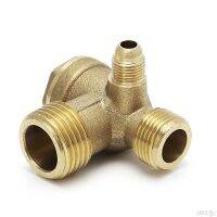 【YY】Male Thread 3 Way Metal Air Compressor Check Valve Gold Tone C90A New Drop ship