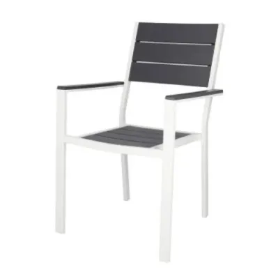 Chair with armrests for outdoor / indoor (garden, patio, balcony), 62 x 55.5 x 88.5 cm. - HPDE plastic, steel. Max load 150 kg. - Gray, white
