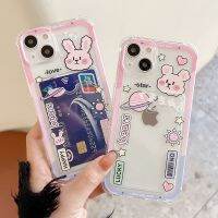 【Great. Cell phone case】การ์ตูนน่ารักกระต่ายหมีบัตร Pock กรณีโทรศัพท์สำหรับ iPhone 11 13 12 Pro Max XS XR X 7 8 Pluse SE กันกระแทกนุ่มกระเป๋าสตางค์ปกหลัง