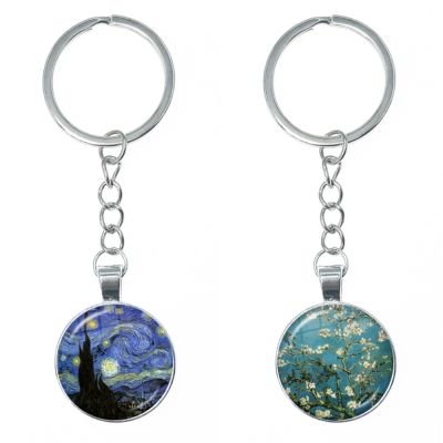 Van Gogh Oil Painting Keychain Starry Night art Picutre Glass Dome Key Chains Van Gogh Jewelry for Men for Women Dropshipping