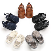 Baby Boys Sandals Fashion Kids Cute PU Hollow Baby First Walker Shoes Soft Bottom Non-slip Casual Solid Black Summer Shoes