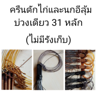 ครืนดักไก่และนกอีลุ้ม บ่วงเดียว 31 หลัก ไม่มีรังเก็บ หลักกัลวาไนซ์ ยาว 7 นิ้ว ใช้เอ็นเบอร์ 70-80 ปอนด์ ห่วงทองเหลือง สีดำและน้ำตาล