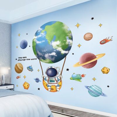 Outer Space Astronauts Wall Stickers DIY Planets Wall Decals for Kids Rooms Baby Bedroom Kindergarten Nursery Home Decoration