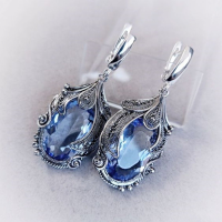 Fashion Blue QUARTZ GEM Earrings retro crystal womens Earrings